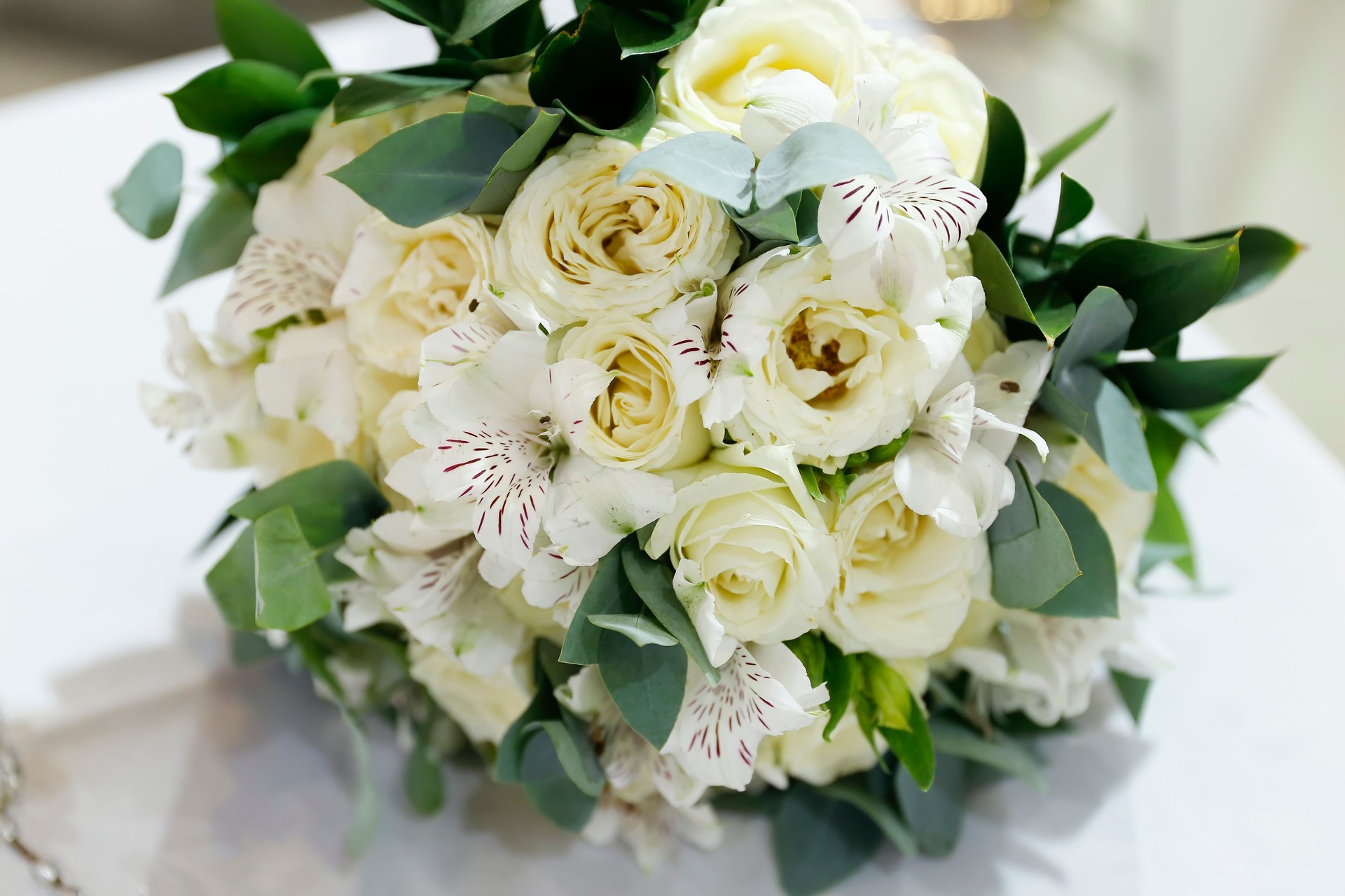 Bouquet of light and white flowers for brides wedding